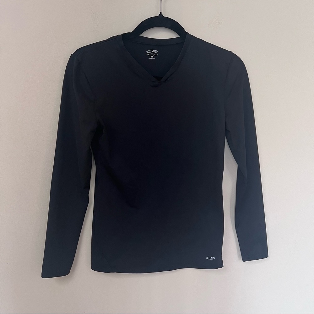 Champion Black V Neck Long Sleeve Athletic Top